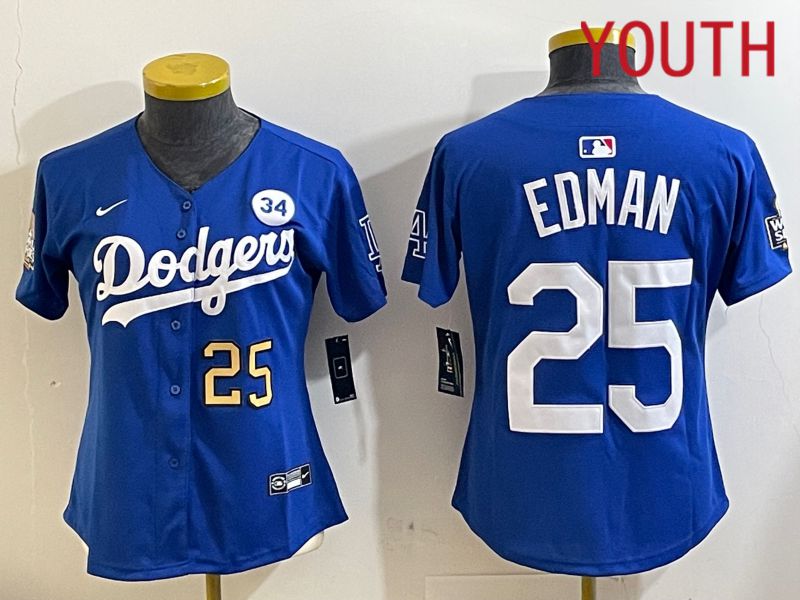 Youth Los Angeles Dodgers #25 Edman Blue Game 2024 Nike MLB Jersey style 11213